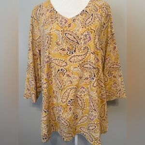 J. Jill Paisley Print 3/4 Sleeve V-Neck Tee - Size XL